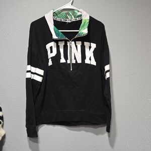 PINK Victoria's Secret Black and White Half-Zip Sweater